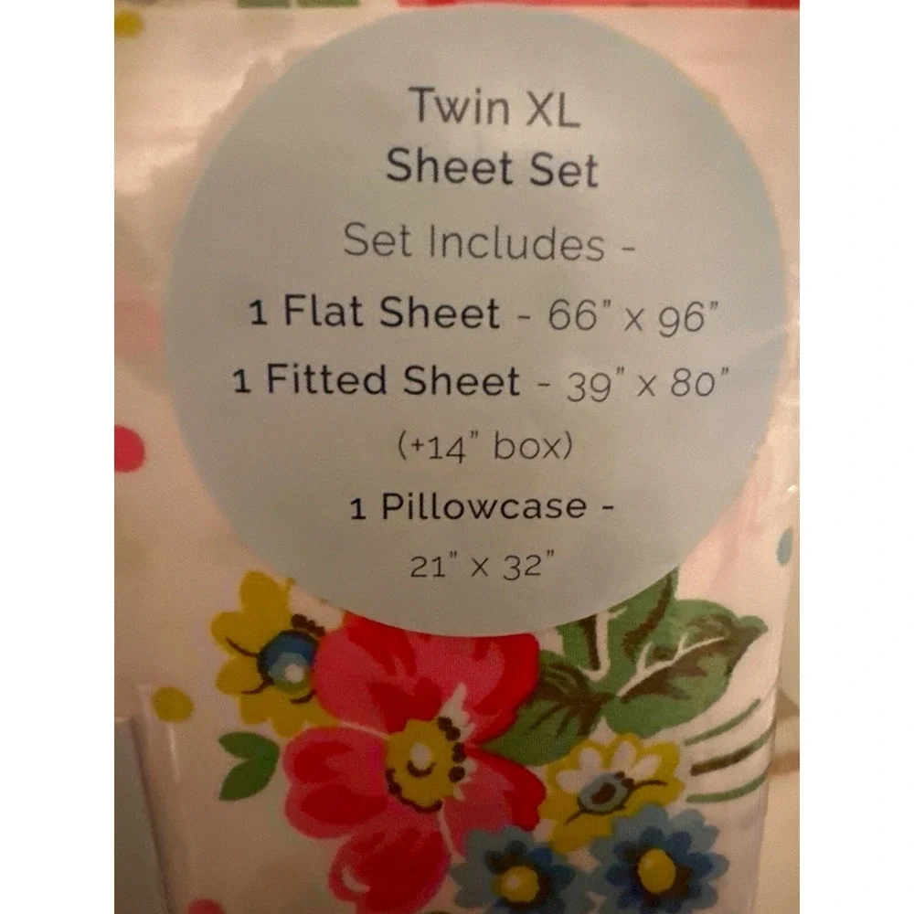 Cath Kidston Twin XL Sheet Set Floral 100%‎ Cotton Percale 200 Thread Count Pink